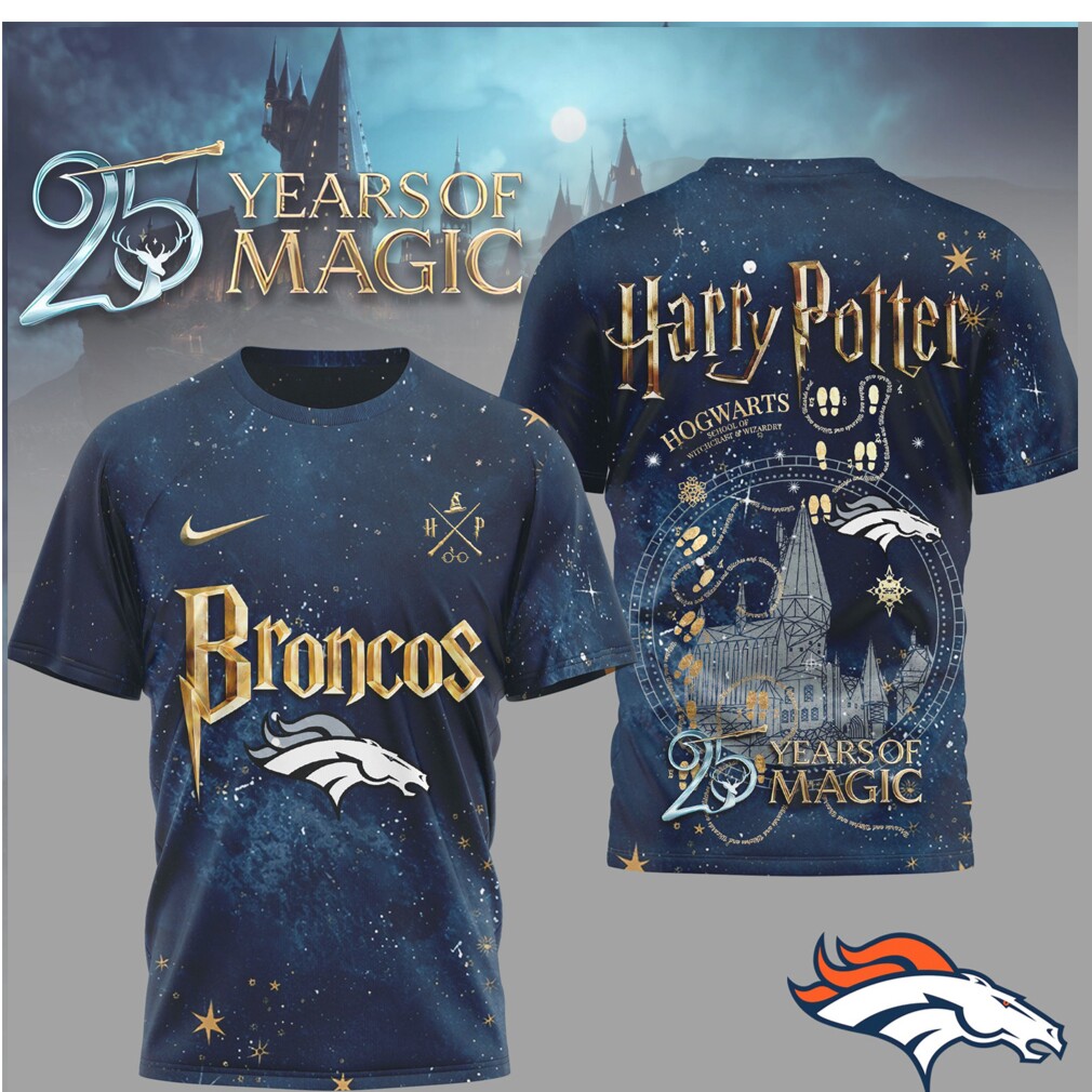 Denver Broncos x Harry Potter 25 Years of Magic Navy T Shirt Denver Broncos x Harry Potter 25 Years of Magic Navy T Shirt