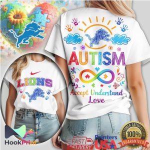 Detroit Lions Autism Awareness Rainbow Infinity Support T Shirt