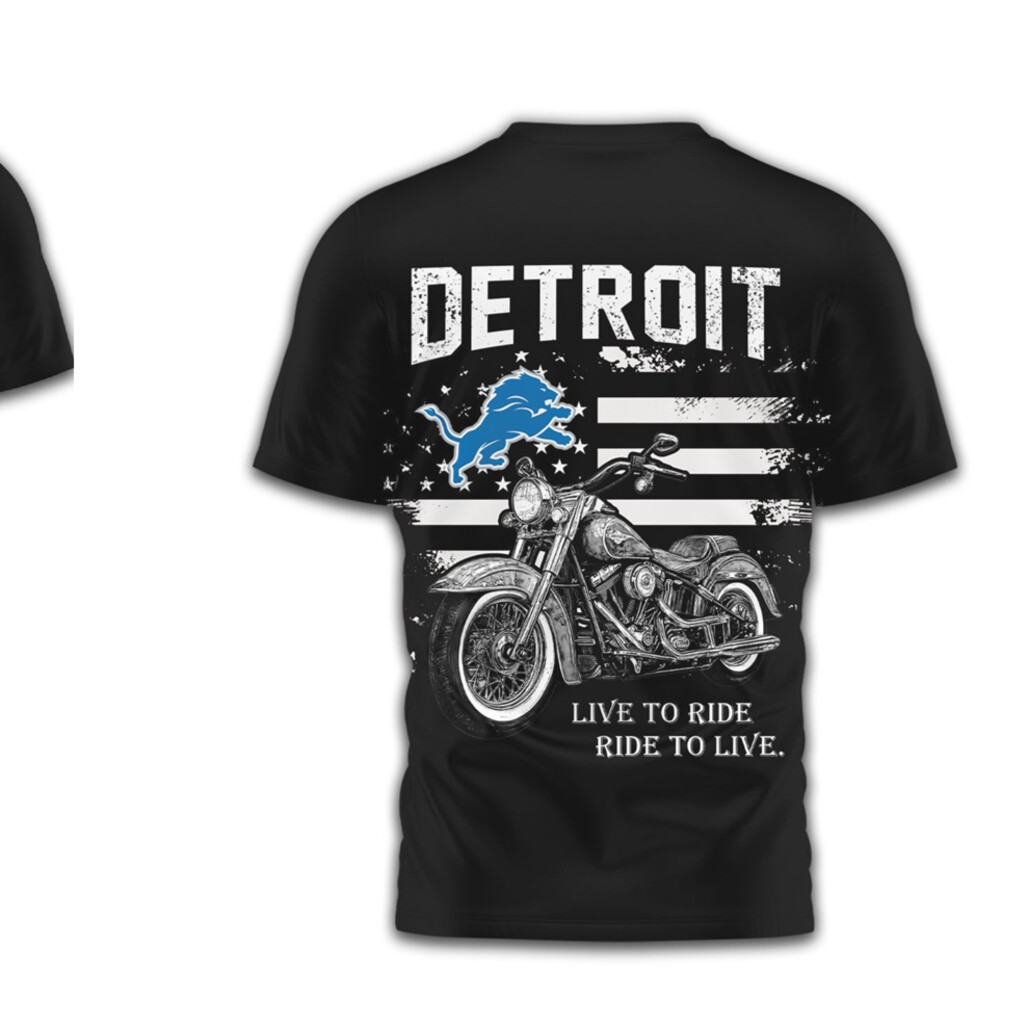 Detroit Lions Biker Vintage Motorcycle American Flag Style Blue Silver Fan T Shirt Detroit Lions Biker Vintage Motorcycle American Flag Style Blue Silver Fan T Shirt