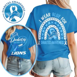 Detroit Lions Diabetes Awareness Blue Ribbon Football Fan Blue Silver T Shirt Detroit Lions Diabetes Awareness Blue Ribbon Football Fan Blue Silver T Shirt