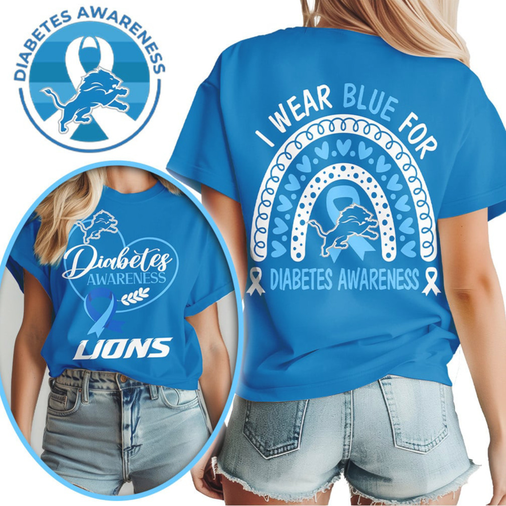 Detroit Lions Diabetes Awareness Blue Ribbon Football Fan Blue Silver T Shirt Detroit Lions Diabetes Awareness Blue Ribbon Football Fan Blue Silver T Shirt