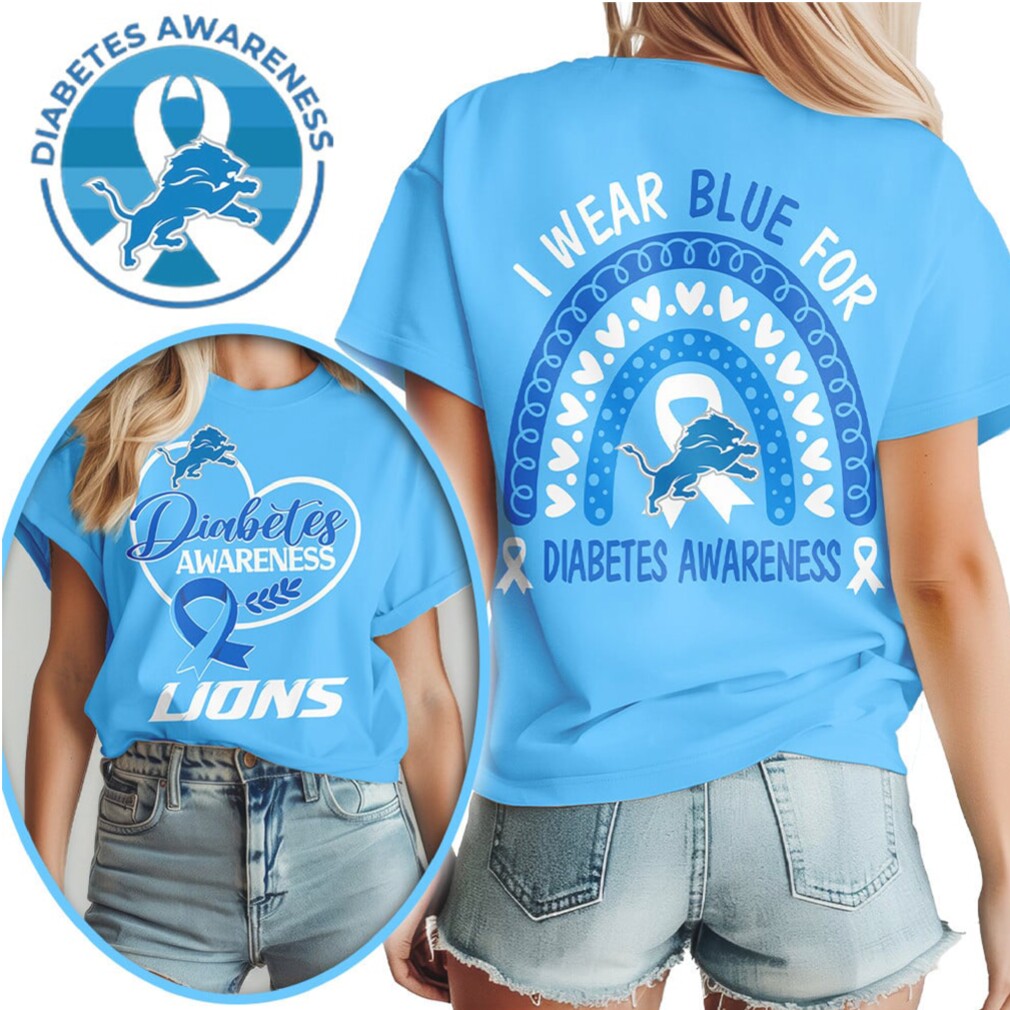 Detroit Lions Diabetes Awareness Blue Ribbon Football Fan Blue Silver T Shirt Detroit Lions Diabetes Awareness Blue Ribbon Football Fan Blue Silver T Shirt