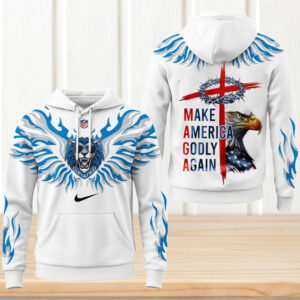 Detroit Lions MAGA Make America Godly Again Blue Flame Christian Patriot Hoodie
