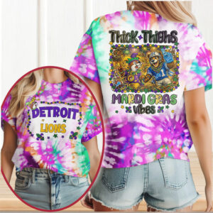 Detroit Lions Mardi Gras Vibes Thick Thighs NFL T Shirt
