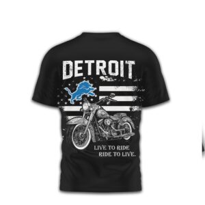 Detroit Lions Motorcycle Flag Design Biker Lifestyle NFL Shirt