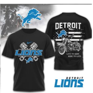 Detroit Lions Motorcycle Flag Design Biker Lifestyle NFL Shirt