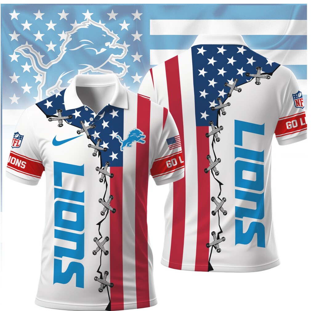 Detroit Lions NFL Patriotic USA Flag Lace Up Performance Polo Detroit Lions NFL Patriotic USA Flag Lace Up Performance Polo
