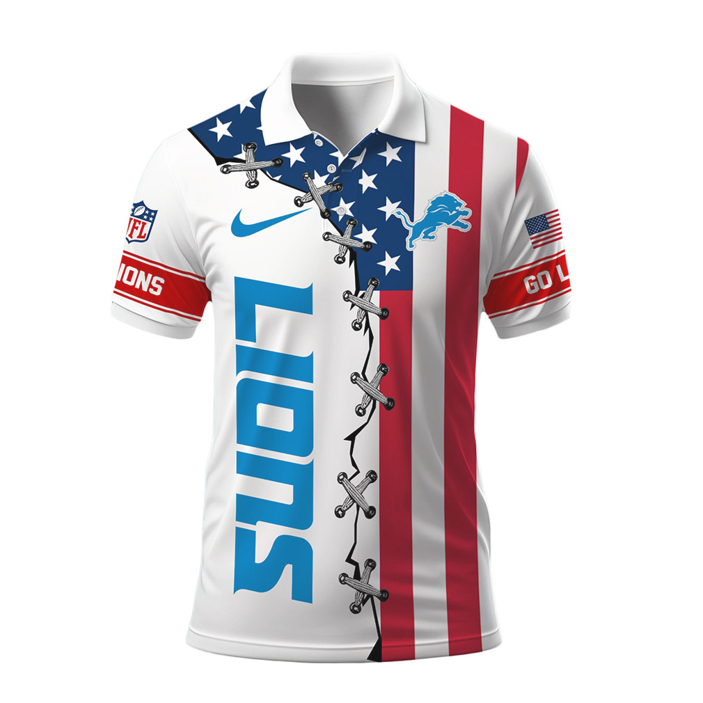 Detroit Lions NFL Patriotic USA Flag Lace Up Performance Polo Detroit Lions NFL Patriotic USA Flag Lace Up Performance Polo