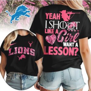 Detroit Lions Shoot Like a Girl Pink Camo Hunting NFL Football T Shirt Detroit Lions Shoot Like a Girl Pink Camo Hunting NFL Football T Shirt