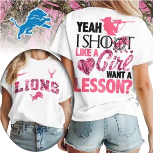 Detroit Lions Shoot Like a Girl Pink Camo Hunting NFL Football T Shirt