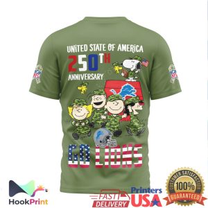 Detroit Lions Snoopy 250th Anniversary USA Military Green T Shirt
