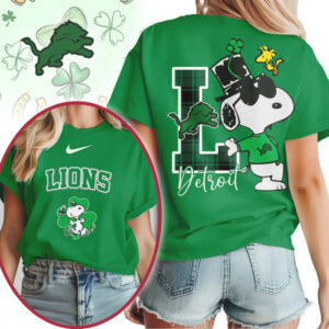 Detroit Lions Snoopy St. Patrick's Day Green Plaid NFL Football T Shirt