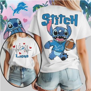 Detroit Lions Stitch Football Cute Stitch Fan Gear Blue Silver Disney T Shirt