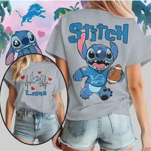 Detroit Lions Stitch Football Cute Stitch Fan Gear Blue Silver Disney T Shirt