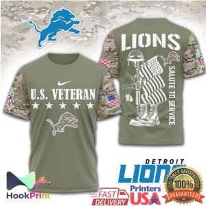 Detroit Lions U.S. Veteran Salute to Service Olive Camo T Shirt