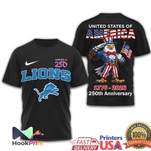Detroit Lions USA 250th Anniversary 1776 2026 Patriotic Eagle T Shirt