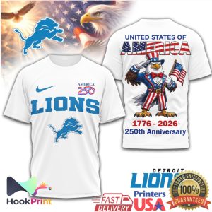 Detroit Lions USA 250th Anniversary 1776 2026 Patriotic Eagle T Shirt