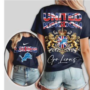 Detroit Lions United Kingdom British Flag NFL Football T Shirt