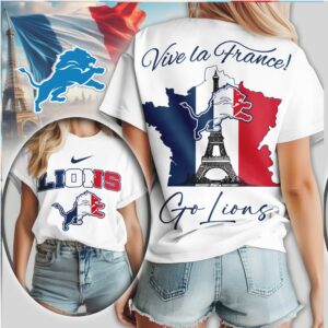 Detroit Lions Vive la France Silhouette Map Eiffel Tower NFL Shirt