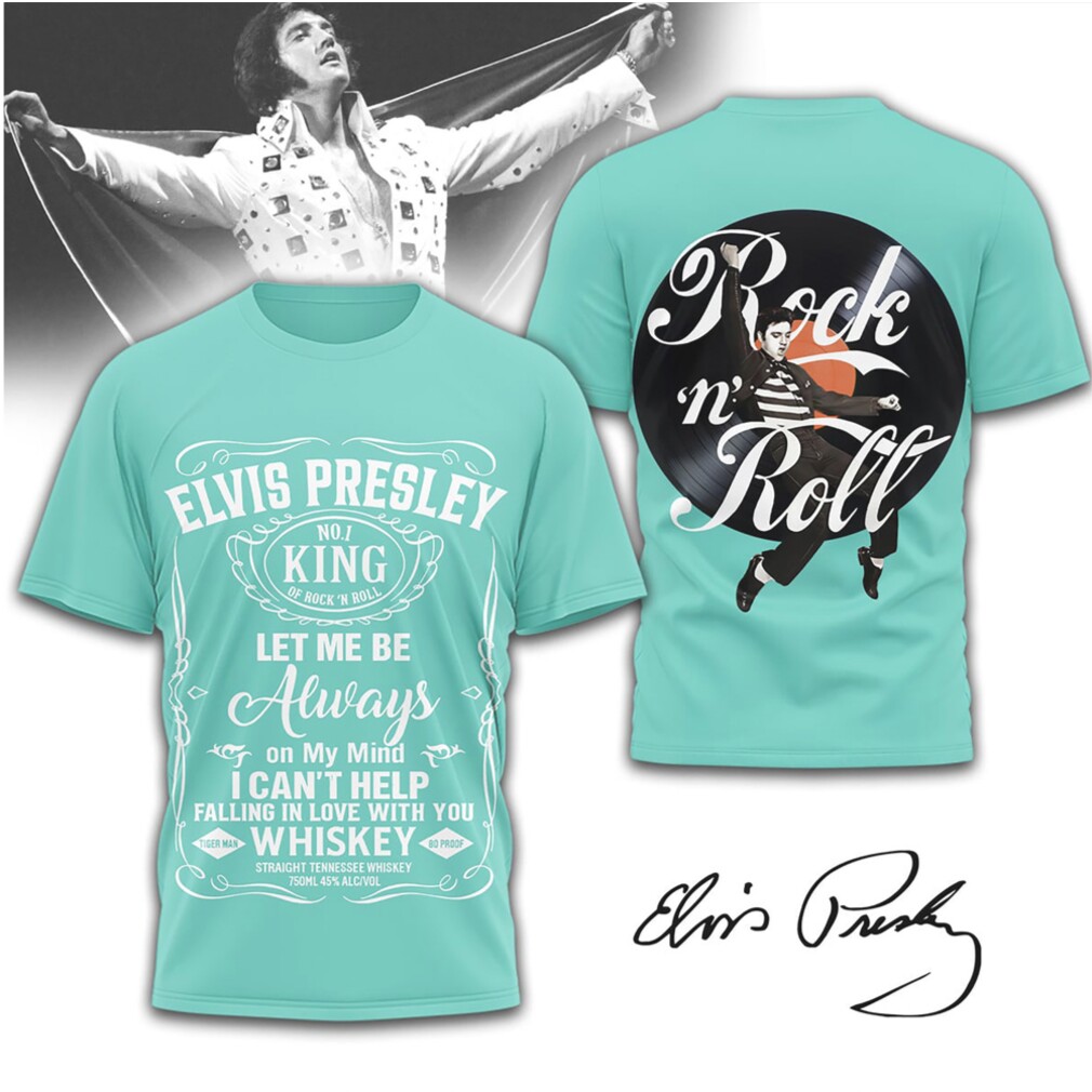 Elvis Presley “Always On My Mind” Whiskey Label Style Turquoise T Shirt Elvis Presley “Always On My Mind” Whiskey Label Style Turquoise T Shirt