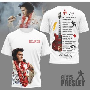 Elvis Presley Greatest Hits Signature Series Guitar Lei Graphic T Shirt Elvis Presley Greatest Hits Signature Series Guitar Lei Graphic T Shirt