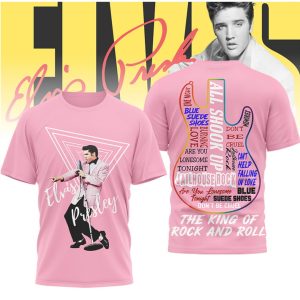 Elvis Presley “Jailhouse Rock” Pink Neon Guitar Song List T Shirt