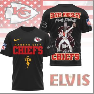 Elvis Presley Meets Football Kansas City Chiefs TCB Lightning Bolt Shirt Elvis Presley Meets Football Kansas City Chiefs TCB Lightning Bolt Shirt
