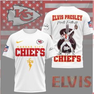 Elvis Presley Meets Football Kansas City Chiefs TCB Lightning Bolt Shirt