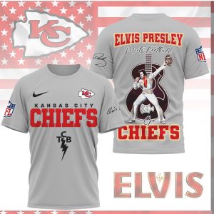 Elvis Presley Meets Football Kansas City Chiefs TCB Lightning Bolt Shirt
