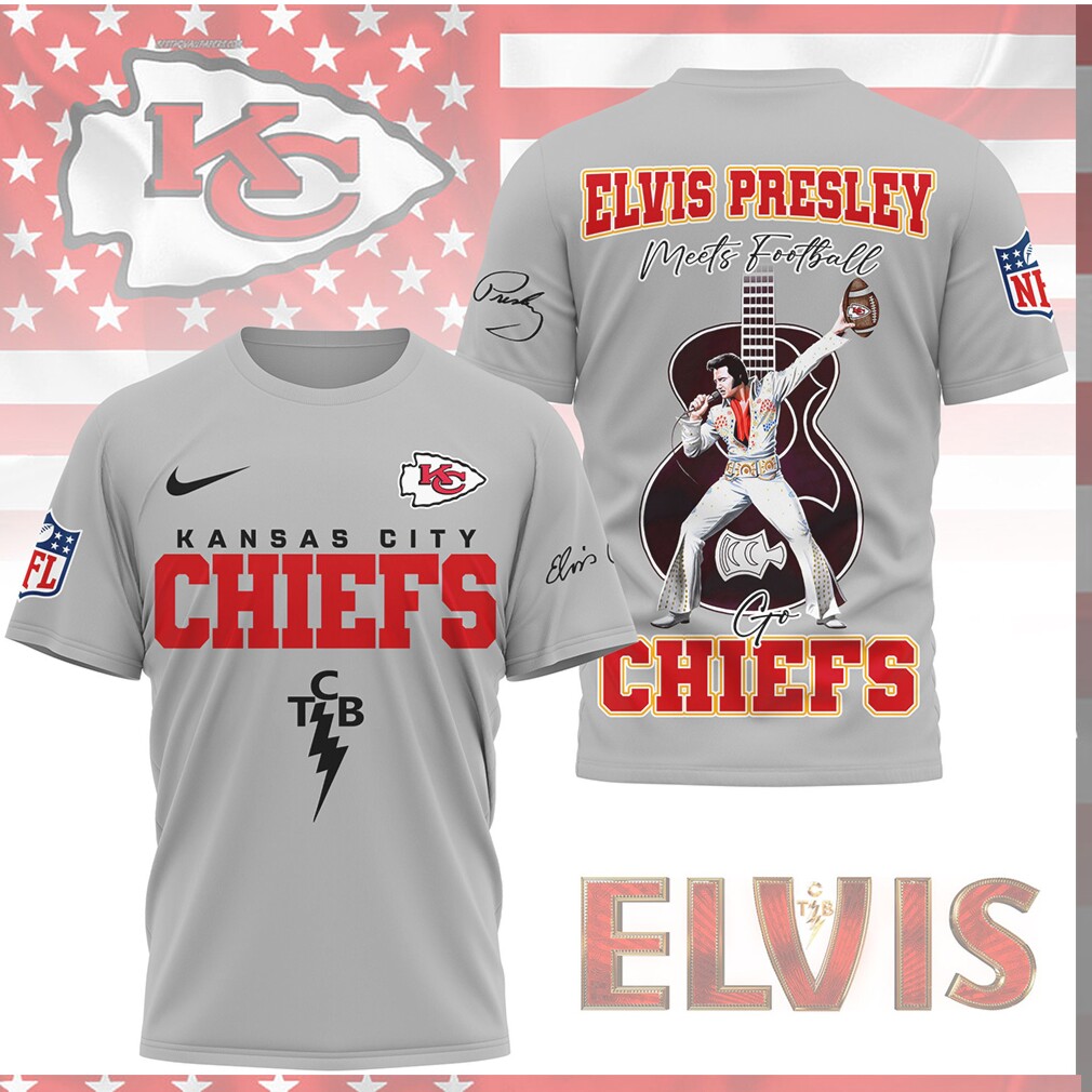 Elvis Presley Meets Football Kansas City Chiefs TCB Lightning Bolt Shirt Elvis Presley Meets Football Kansas City Chiefs TCB Lightning Bolt Shirt