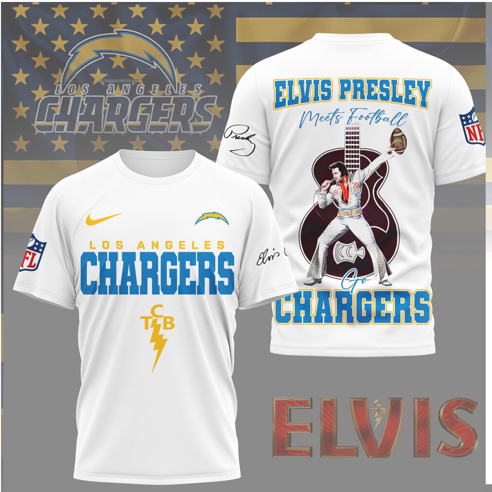 Elvis Presley Meets Football Los Angeles Chargers TCB Shirt Elvis Presley Meets Football Los Angeles Chargers TCB Shirt