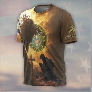 Faith Over Fear Kneeling Soldier Jesus Christ US Army T Shirt