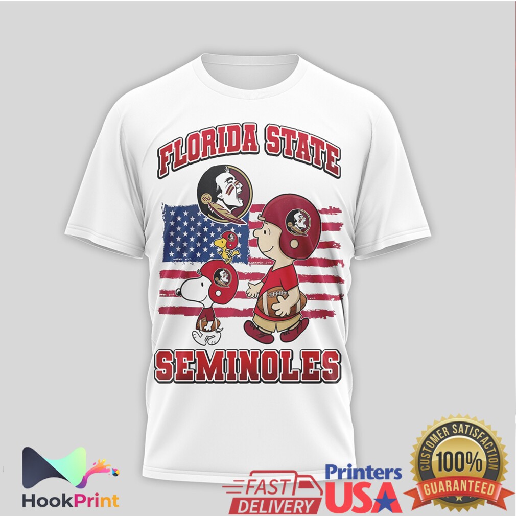Florida State Seminoles Snoopy Charlie Brown US Flag Football T Shirt Florida State Seminoles Snoopy Charlie Brown US Flag Football T Shirt