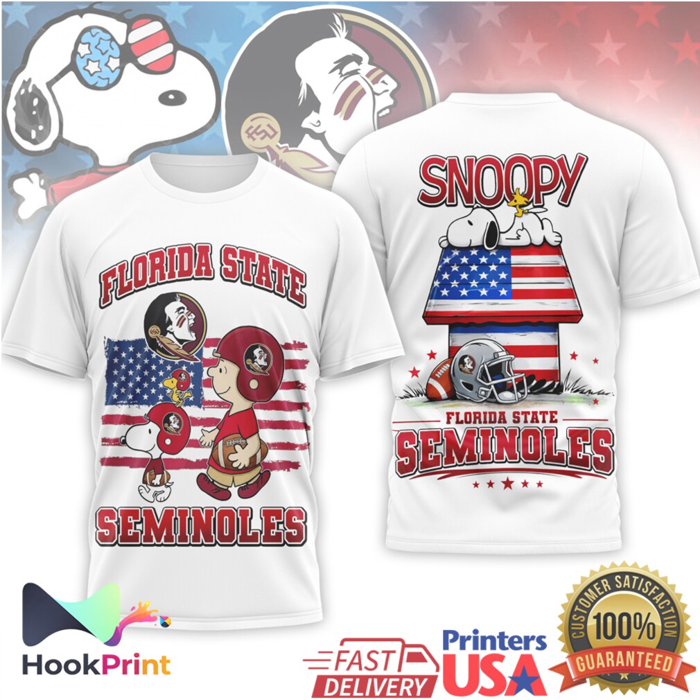 Florida State Seminoles Snoopy Charlie Brown US Flag Football T Shirt Florida State Seminoles Snoopy Charlie Brown US Flag Football T Shirt