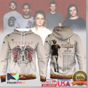 Flyleaf 20th Anniversary Tour Winged Skeleton Roses Rock Shirt Flyleaf 20th Anniversary Tour Winged Skeleton Roses Rock Shirt