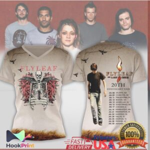 Flyleaf 20th Anniversary Tour Winged Skeleton Roses Rock Shirt