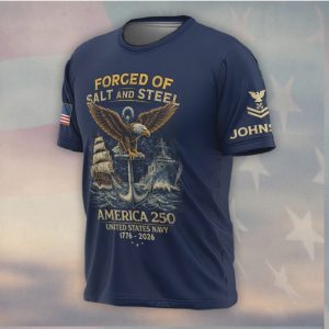 Forged of Salt and Sl US Navy America 250 Eagle Battleship T Shirt