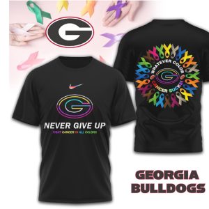 Georgia Bulldogs Cancer Awareness Never Give Up Rainbow Ribbon Red Black T Shirt