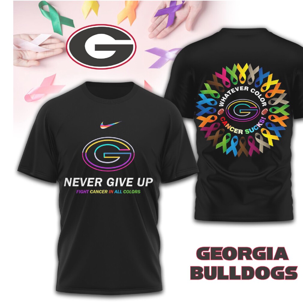 Georgia Bulldogs Cancer Awareness Never Give Up Rainbow Ribbon Red Black T Shirt Georgia Bulldogs Cancer Awareness Never Give Up Rainbow Ribbon Red Black T Shirt