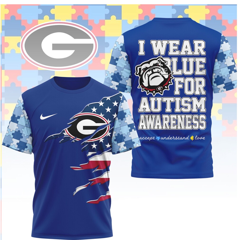 Georgia Bulldogs I Wear Blue for Autism Awareness T Shirt Georgia Bulldogs I Wear Blue for Autism Awareness T Shirt