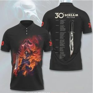 Ghostface Kill Tour 30th Anniversary Fire Design Scream Horror Movie All Over Print T Shirt Ghostface Kill Tour 30th Anniversary Fire Design Scream Horror Movie All Over Print T Shirt