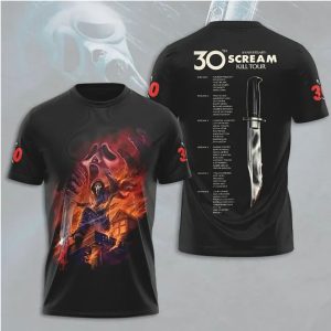 Ghostface Kill Tour 30th Anniversary Fire Design Scream Horror Movie All Over Print T Shirt