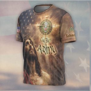 God Bless Army Jesus and American Flag Patriotic Veteran Tribute T Shirt