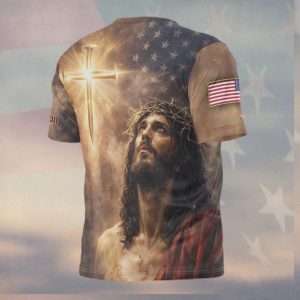 God Bless Army Jesus and American Flag Patriotic Veteran Tribute T Shirt