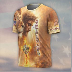 God Bless Army Lion of Judah and Jesus Christ Patriotic Veteran T Shirt