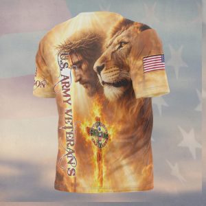 God Bless Army Lion of Judah and Jesus Christ Patriotic Veteran T Shirt