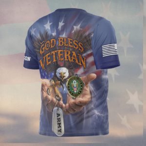 God Bless Veteran US Army Eagle Dog Tags Patriotic Shirt