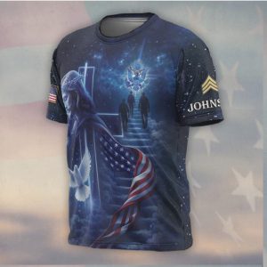 God Walks With Me US Army Patriotic Cross Dove Galaxy Shirt