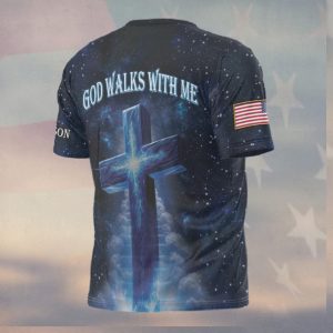 God Walks With Me US Army Patriotic Cross Dove Galaxy Shirt
