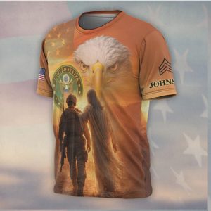 God Walks With Me US Army Soldier and Jesus Patriotic Shirt